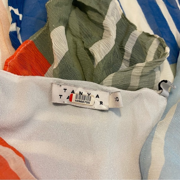 Tanya Taylor Goldie Striped Colorblock Patchwork V-Neck Handkerchief Midi Dress - Picture 12 of 14